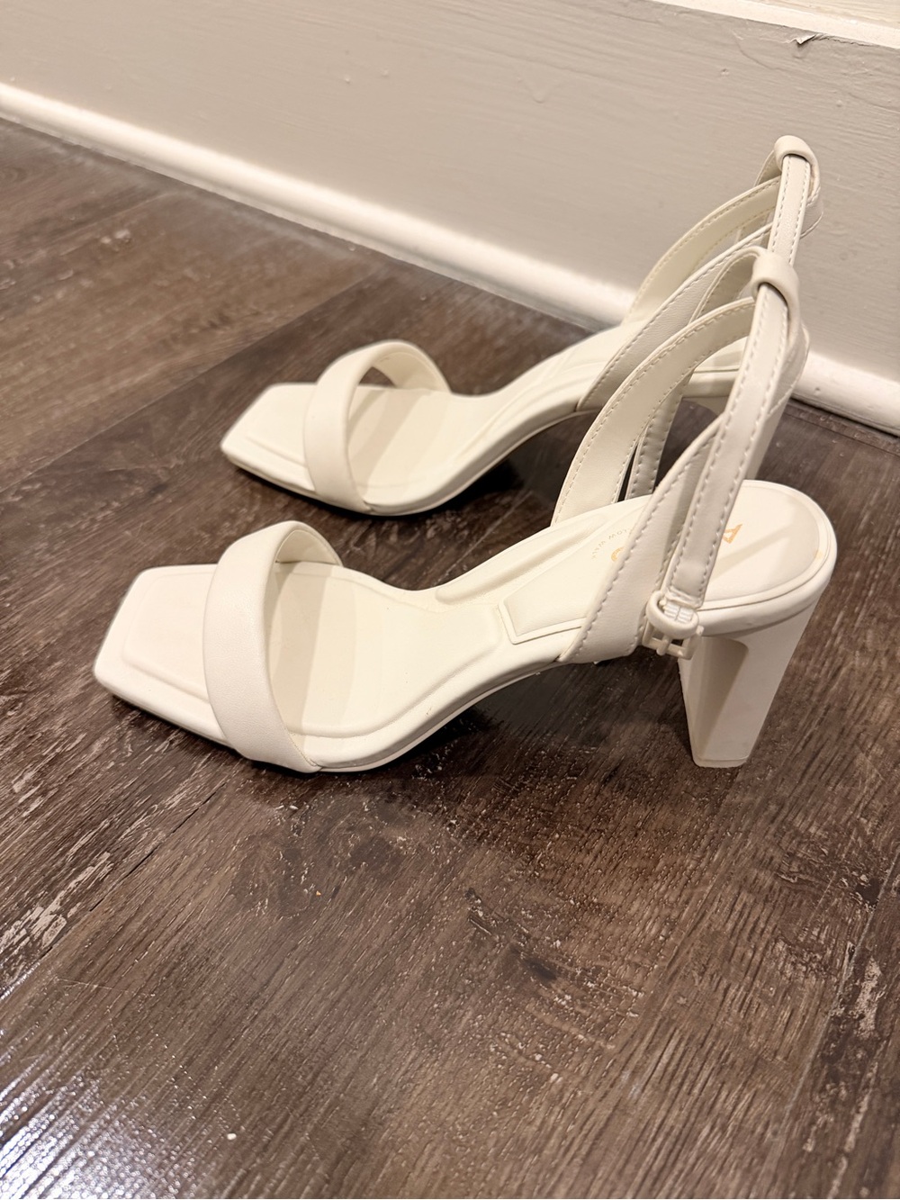 Aldo White Square-Toe Block Heel Ankle Strap Sandals